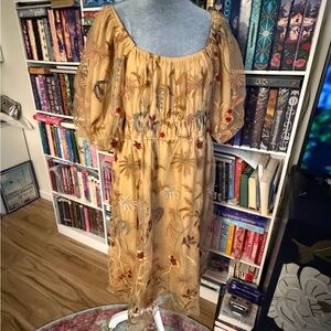 Polagram Gold Embroidered Floral Midi Dress